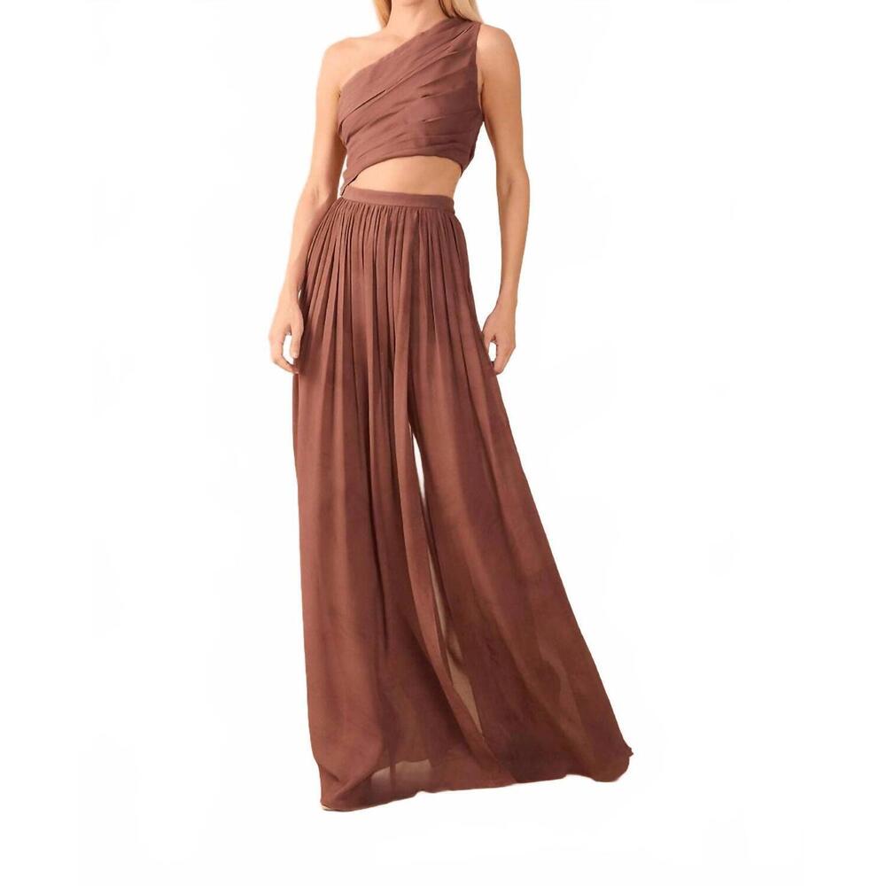 NEW DRESS TO one shoulder maxi dress in brown